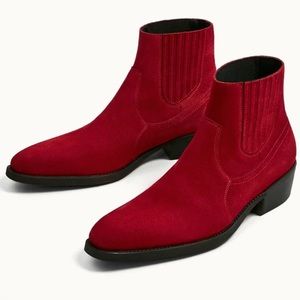 Zara Man Red Leather Ankle Boots - US size 9